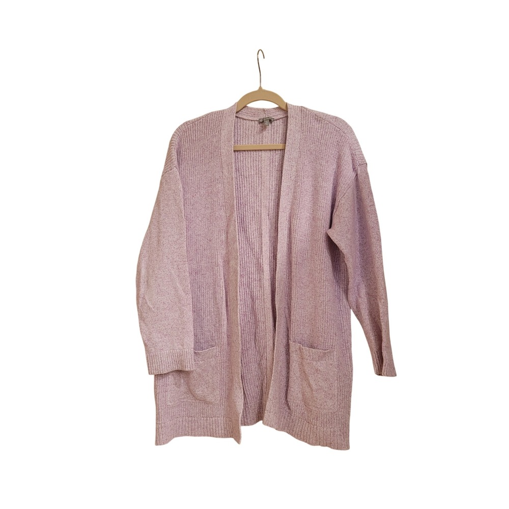 T by Talbots Lavender Purple Marl Ribbed Open Front Cardigan Side Zips XL Womens